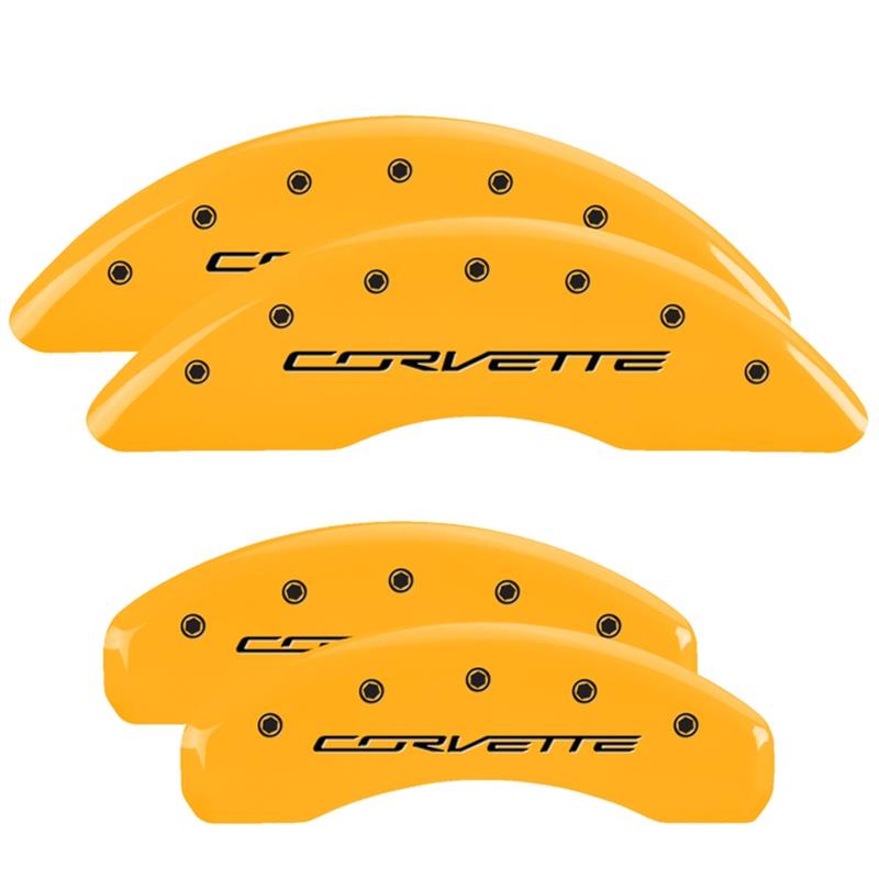 MGP 4 Caliper Covers Engraved Front & Rear C7/Corvette Yellow finish black ch thumbnail 3