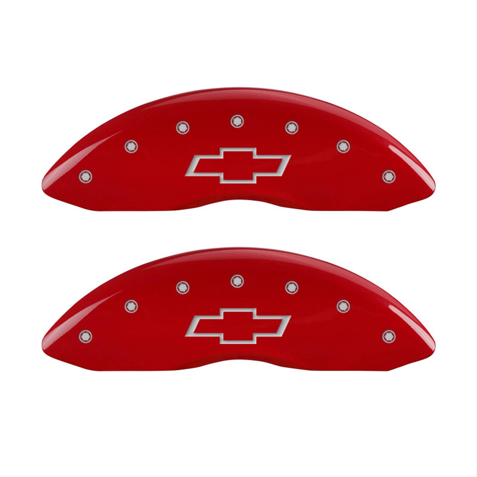 MGP 4 Caliper Covers Engraved Front & Rear Bowtie Red finish silver ch