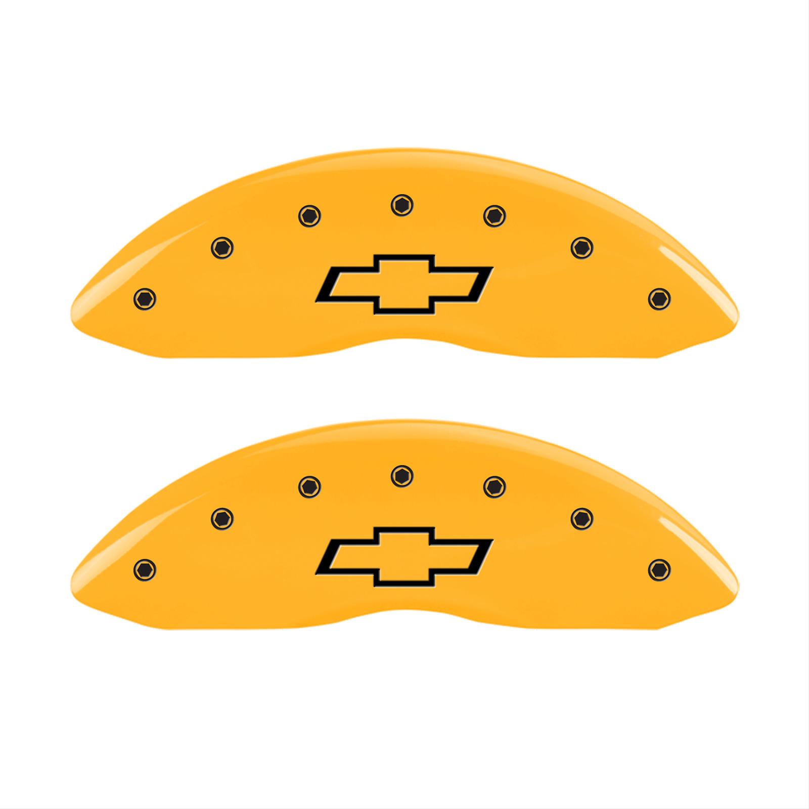 MGP 4 Caliper Covers Engraved Front & Rear Bowtie Yellow Finish Black Char 2000 Chevrolet Camaro thumbnail 2