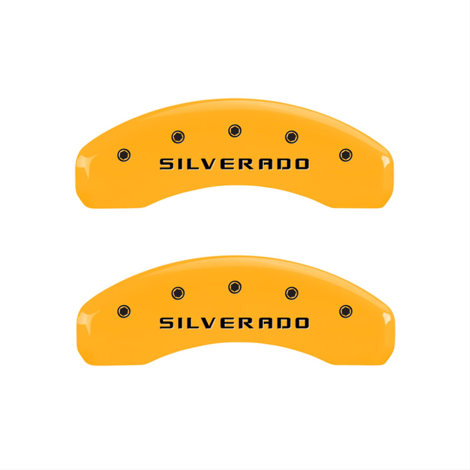 MGP 4 Caliper Covers Engraved Front & Rear Silverado Yellow Finish Blk Char 02 Chevy Avalanche 2500 thumbnail 2