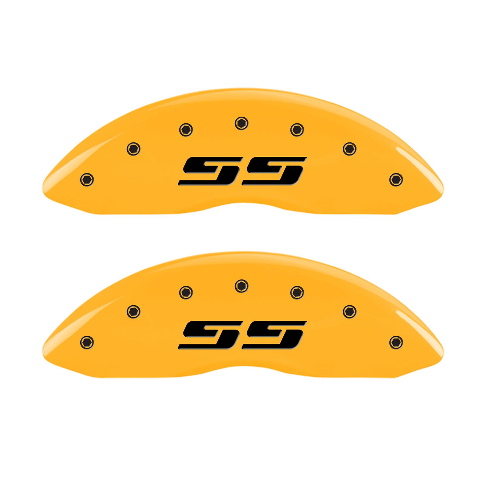 MGP 4 Caliper Covers Engraved F & R Silverado SS Yellow Finish Black Char 2002 Chevy Silverado 1500
