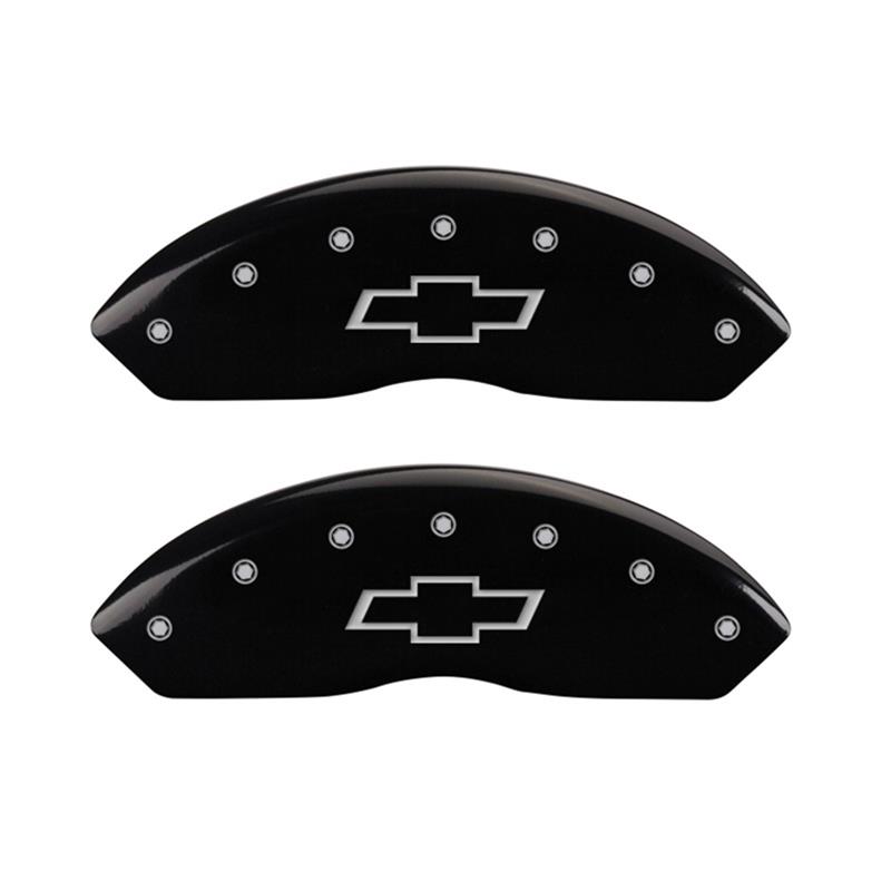 MGP Front set 2 Caliper Covers Engraved Front Bowtie Black finish silver ch thumbnail 2