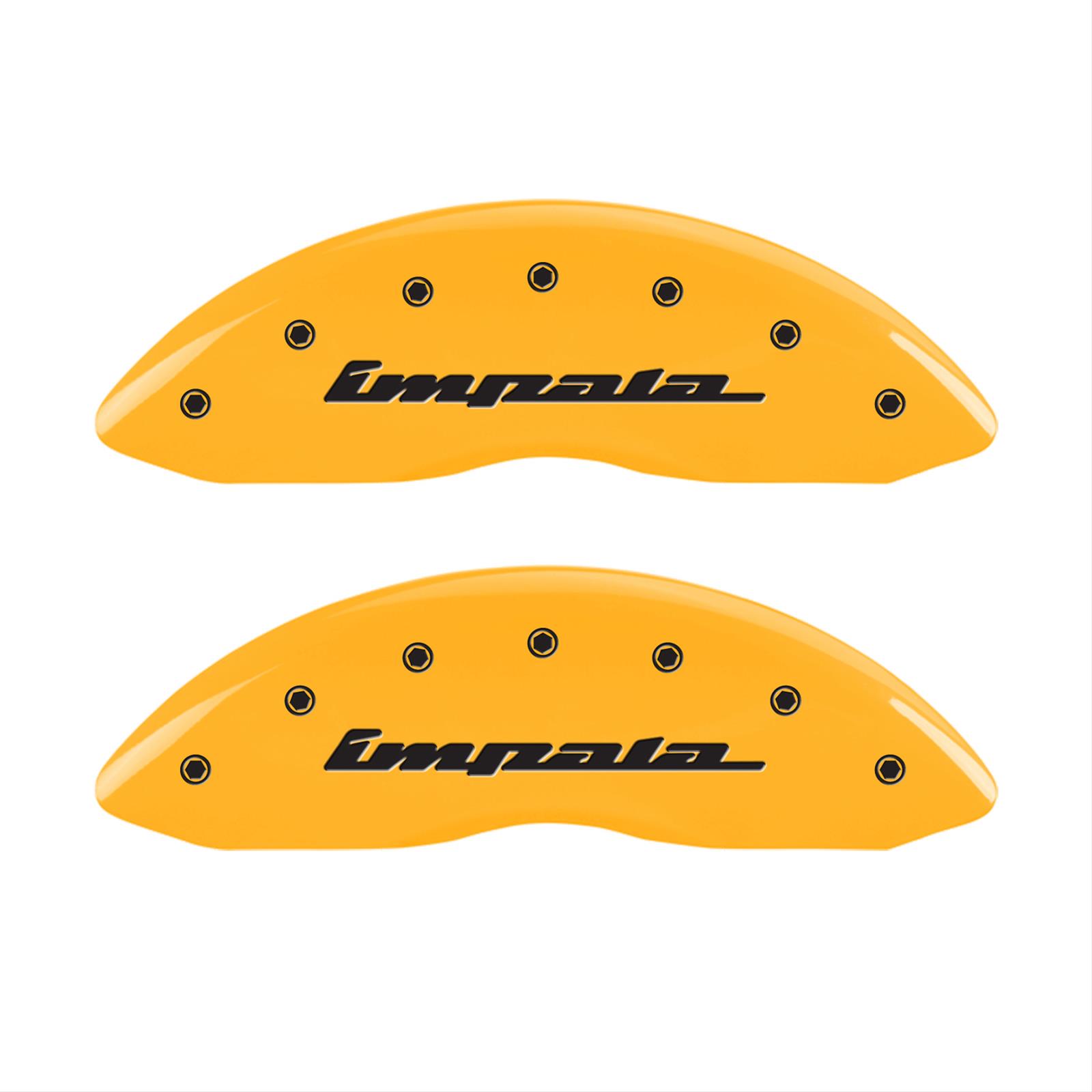 MGP 4 Caliper Covers Engraved Front & Rear Impala Yellow finish black ch