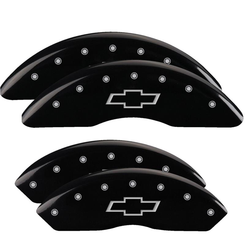 MGP 4 Caliper Covers Engraved Front & Rear Bowtie Black finish silver ch thumbnail 3