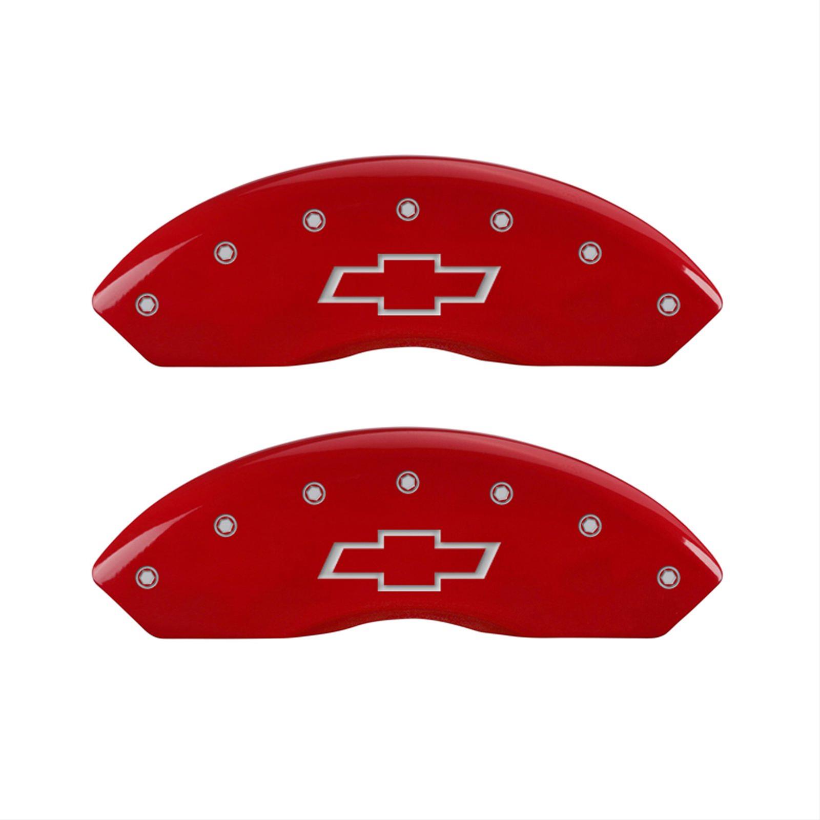 MGP 4 Caliper Covers Engraved Front & Rear Bowtie Red finish silver ch thumbnail 2
