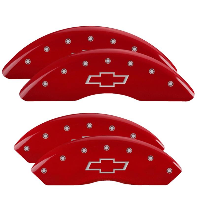 MGP 4 Caliper Covers Engraved Front & Rear Bowtie Red finish silver ch thumbnail 3