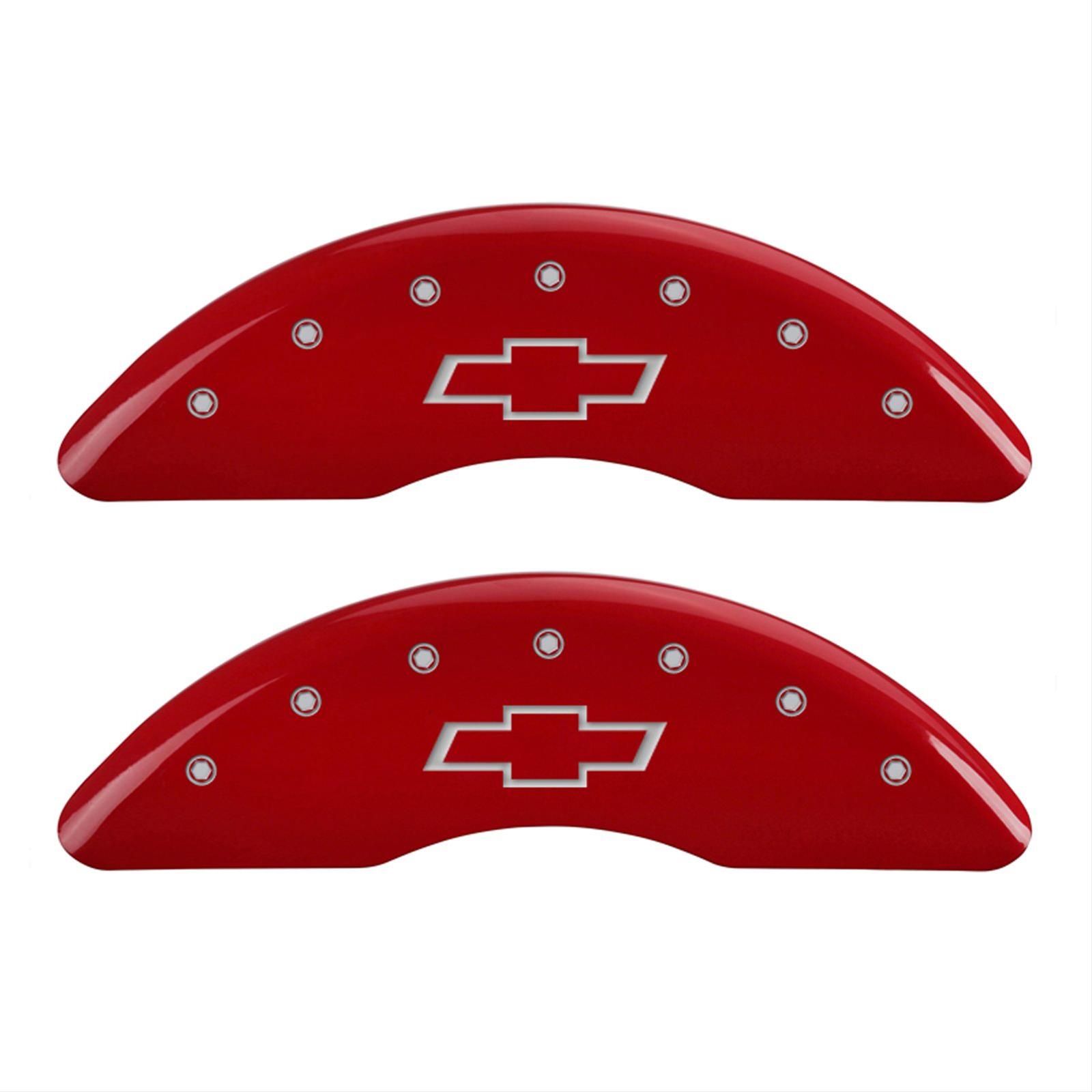 MGP 4 Caliper Covers Engraved Front & Rear Bowtie Red finish silver ch