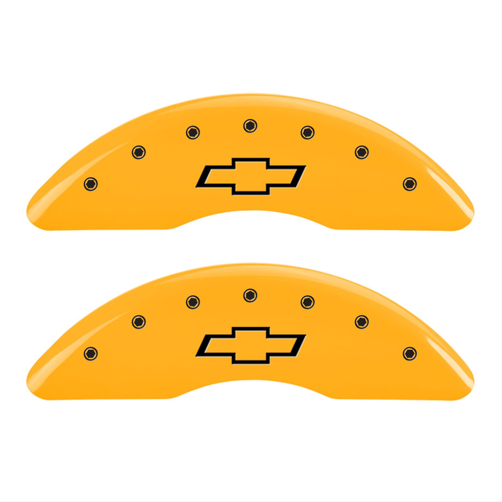 MGP 4 Caliper Covers Engraved Front & Rear Bowtie Yellow finish black ch thumbnail 2