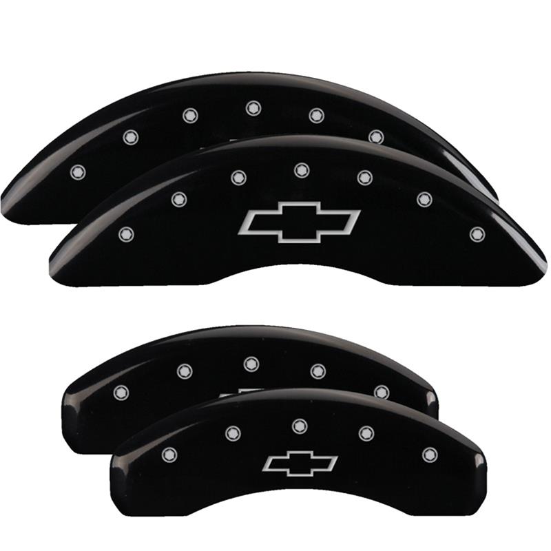 MGP 4 Caliper Covers Engraved Front & Rear Bowtie Black finish silver ch thumbnail 3