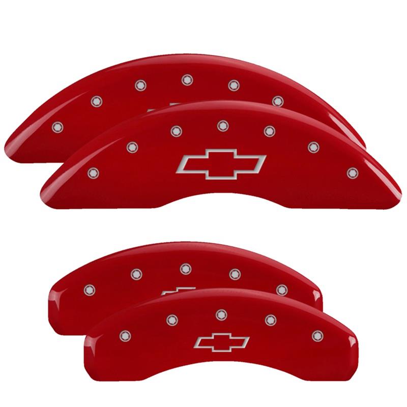 MGP 4 Caliper Covers Engraved Front & Rear Bowtie Red finish silver ch thumbnail 3