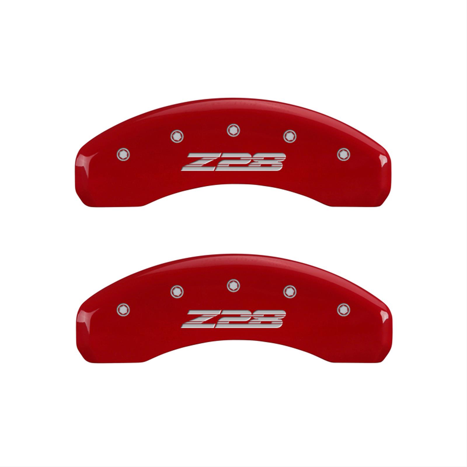 MGP 4 Caliper Covers Engraved Front Gen 5/Camaro Engraved Rear Gen 5/Z28 Red finish silver ch thumbnail 2