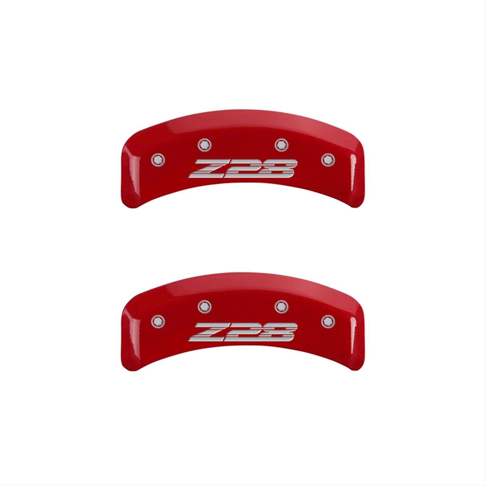 MGP 4 Caliper Covers Engraved Front Gen 4/Camaro Engraved Rear Gen 4/Z28 Red finish silver ch thumbnail 2