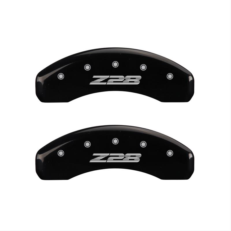 MGP 4 Caliper Covers Engraved Front Gen 5/Camaro Engraved Rear Gen 5/Z28 Black finish silver ch thumbnail 3