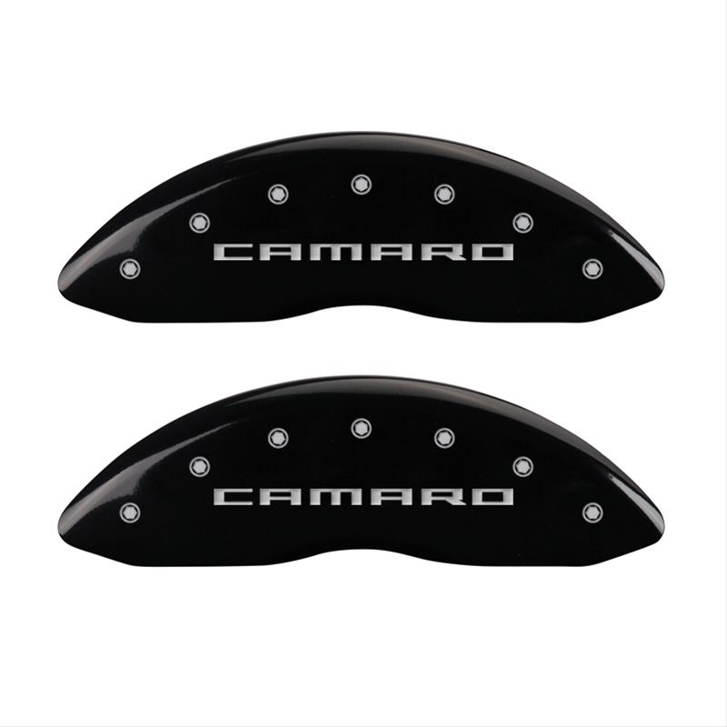 MGP 4 Caliper Covers Engraved Front Gen 5/Camaro Engraved Rear Gen 5/Z28 Black finish silver ch thumbnail 2