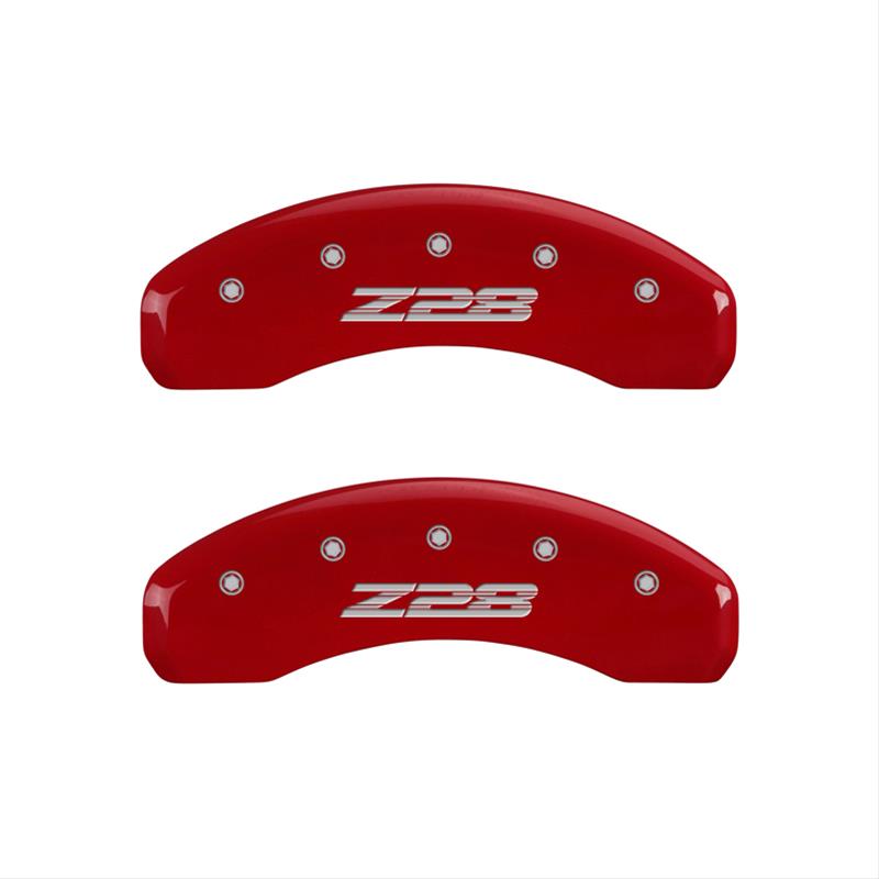 MGP 4 Caliper Covers Engraved Front Gen 5/Camaro Engraved Rear Gen 5/Z28 Red finish silver ch thumbnail 3