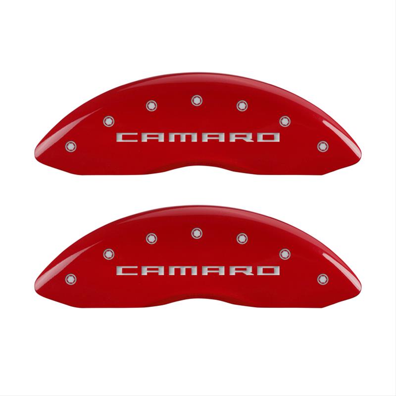 MGP 4 Caliper Covers Engraved Front Gen 5/Camaro Engraved Rear Gen 5/Z28 Red finish silver ch thumbnail 2