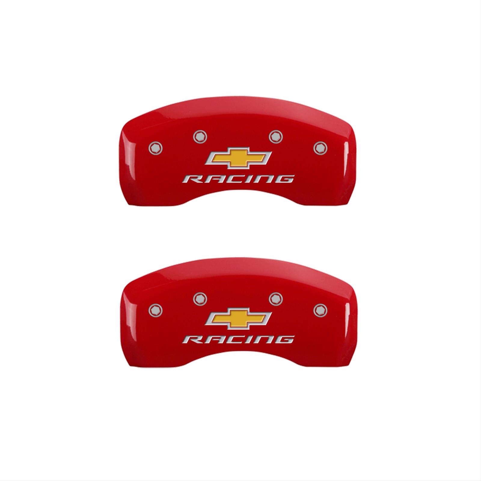 MGP 4 Caliper Covers Engraved Front & Rear Chevy racing Red finish silver ch