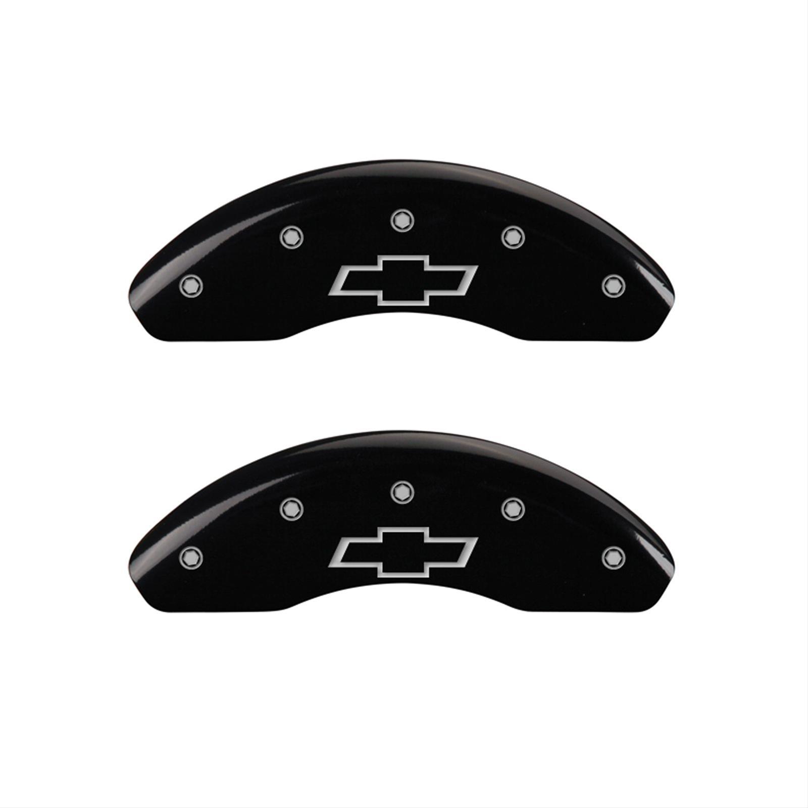 MGP 4 Caliper Covers Engraved Front & Rear Bowtie Black finish silver ch