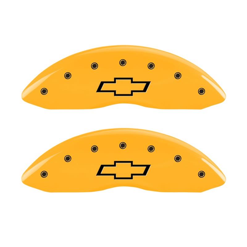 MGP Front set 2 Caliper Covers Engraved Front Bowtie Yellow finish black ch thumbnail 2