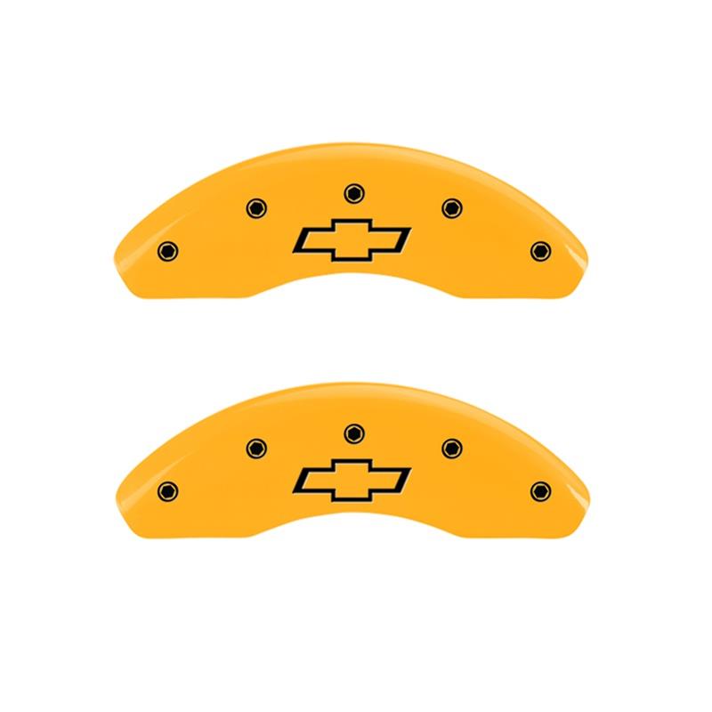 MGP Front set 2 Caliper Covers Engraved Front Bowtie Yellow finish black ch thumbnail 2