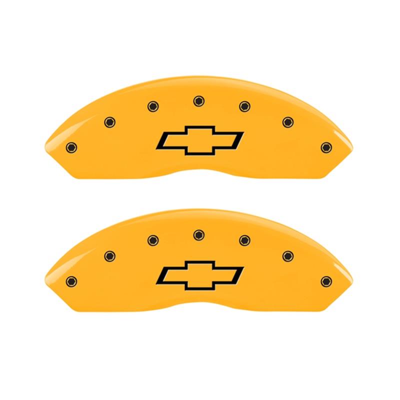 MGP 2 Caliper Covers Engraved Front Bowtie Yellow Finish Black Char 1999 Chevrolet Tahoe thumbnail 2