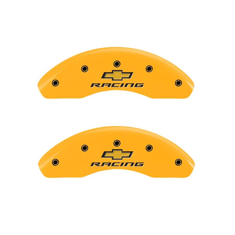 MGP Front set 2 Caliper Covers Engraved Front Chevy racing Yellow finish black ch thumbnail 2