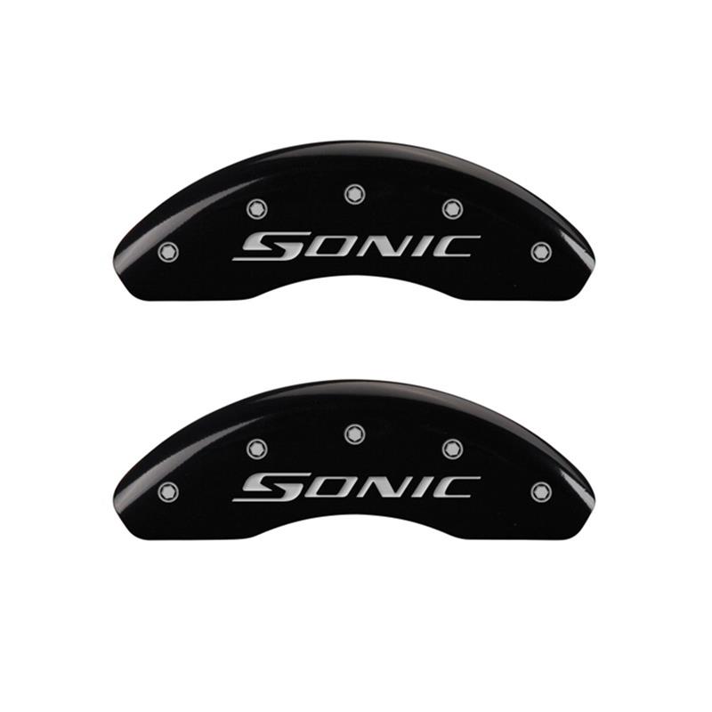 MGP Front set 2 Caliper Covers Engraved Front Sonic Black finish silver ch thumbnail 2