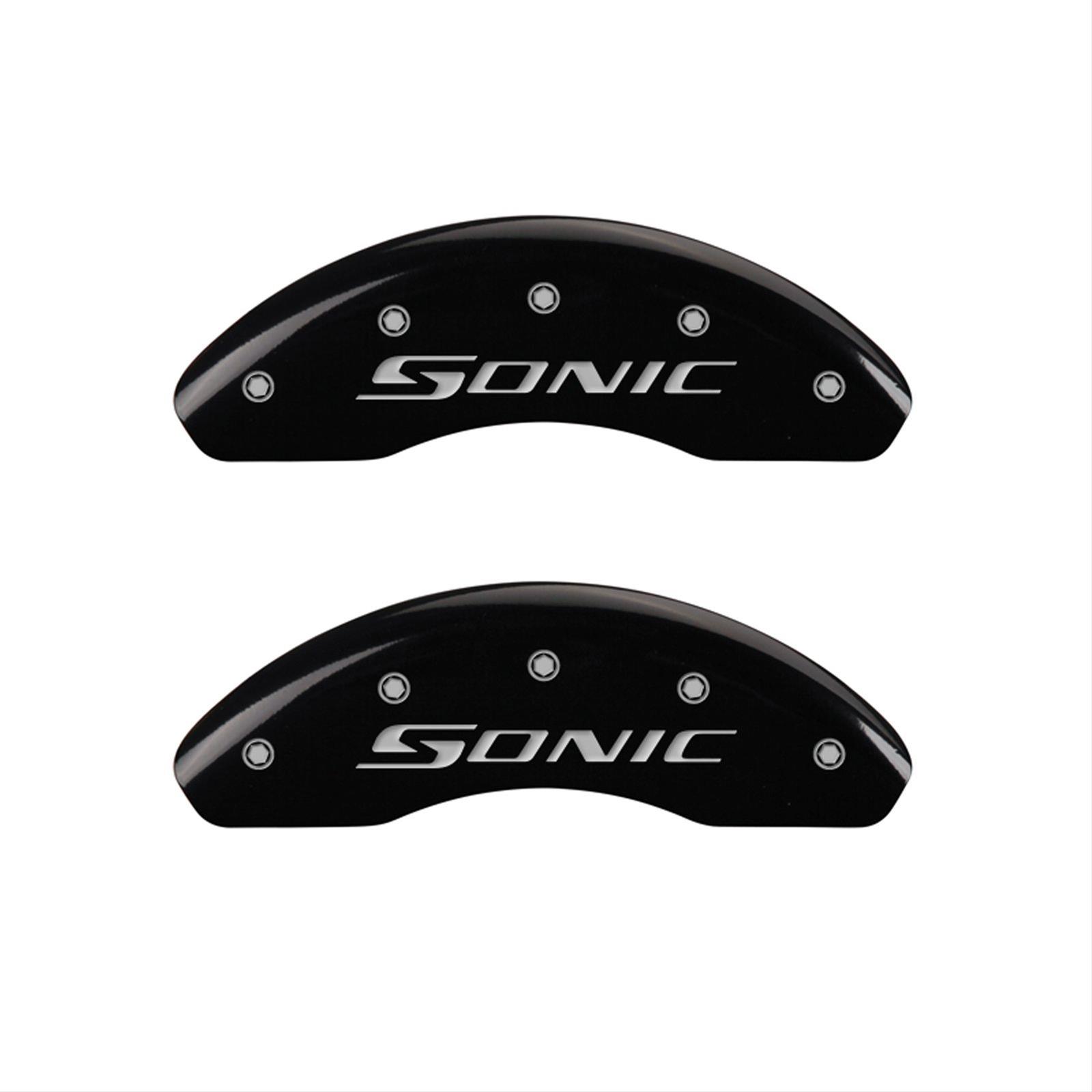 MGP Front set 2 Caliper Covers Engraved Front Sonic Black finish silver ch