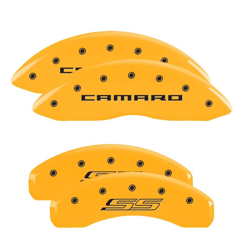 MGP 4 Caliper Covers Engraved Front Gen 5/Camaro Engraved Rear Gen 5/SS Yellow finish black ch thumbnail 3