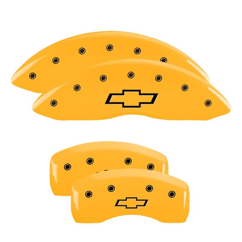 MGP 4 Caliper Covers Engraved Front & Rear Bowtie Yellow Finish Black Char 2008 Chevrolet Impala thumbnail 3
