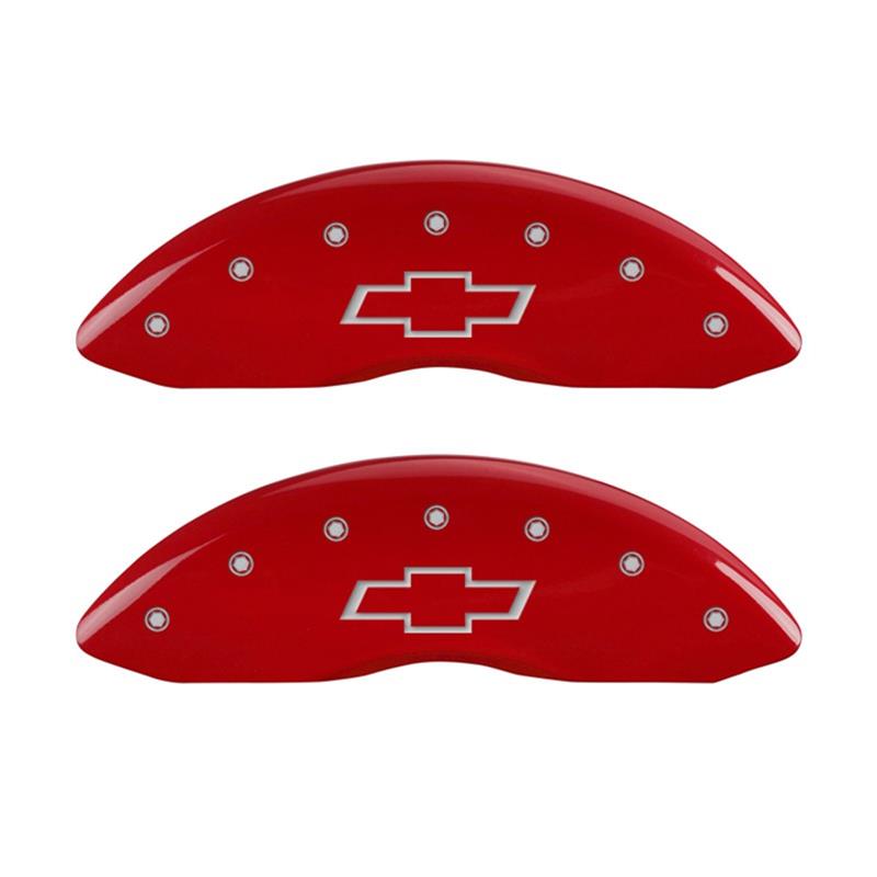 MGP Front set 2 Caliper Covers Engraved Front Bowtie Red finish silver ch thumbnail 2