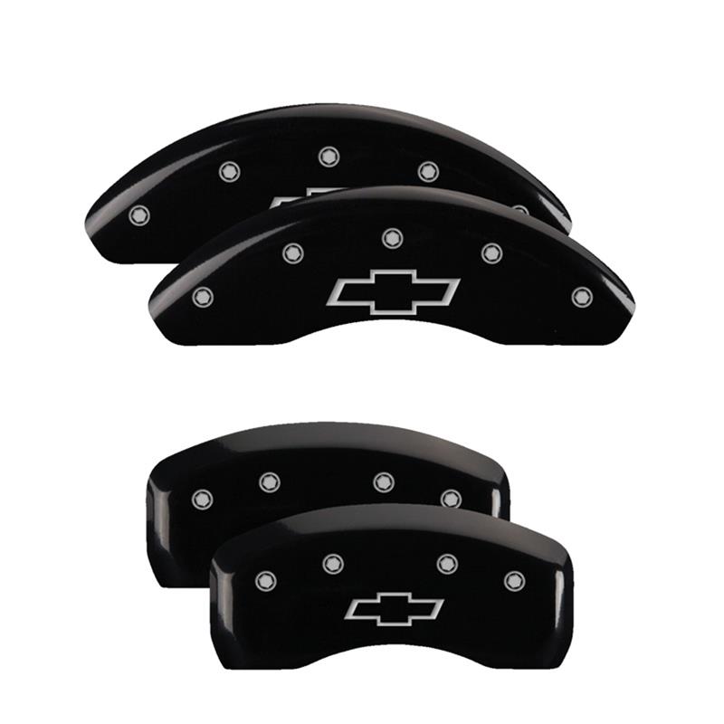 MGP 4 Caliper Covers Engraved Front & Rear Bowtie Black finish silver ch thumbnail 3