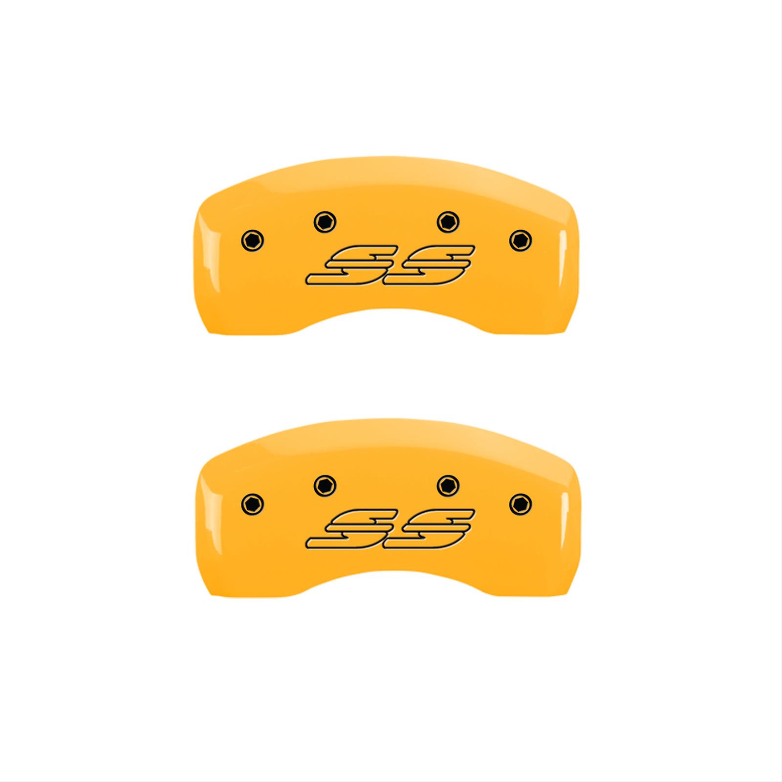 MGP 4 Caliper Covers Engraved Front & Rear Impala style/SS Yellow finish black ch thumbnail 2