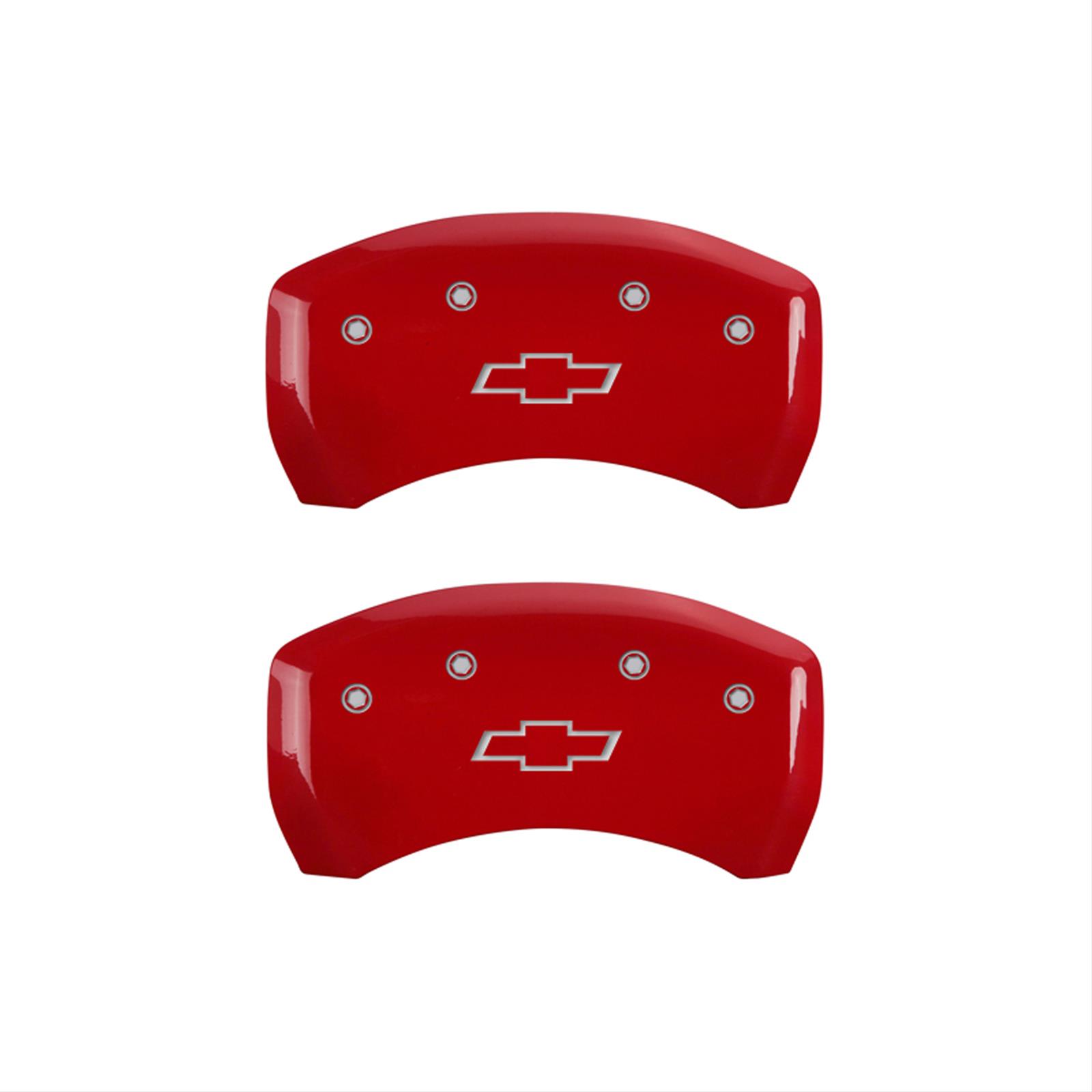 MGP 4 Caliper Covers Engraved Front & Rear Bowtie Red finish silver ch