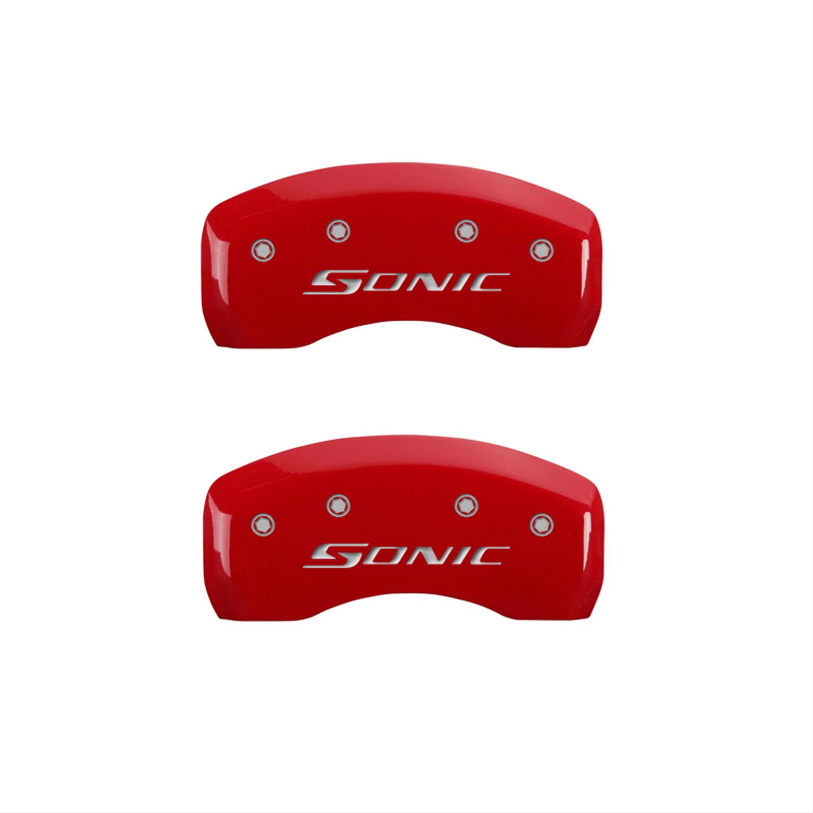 MGP 4 Caliper Covers Engraved Front & Rear Sonic Red finish silver ch thumbnail 2
