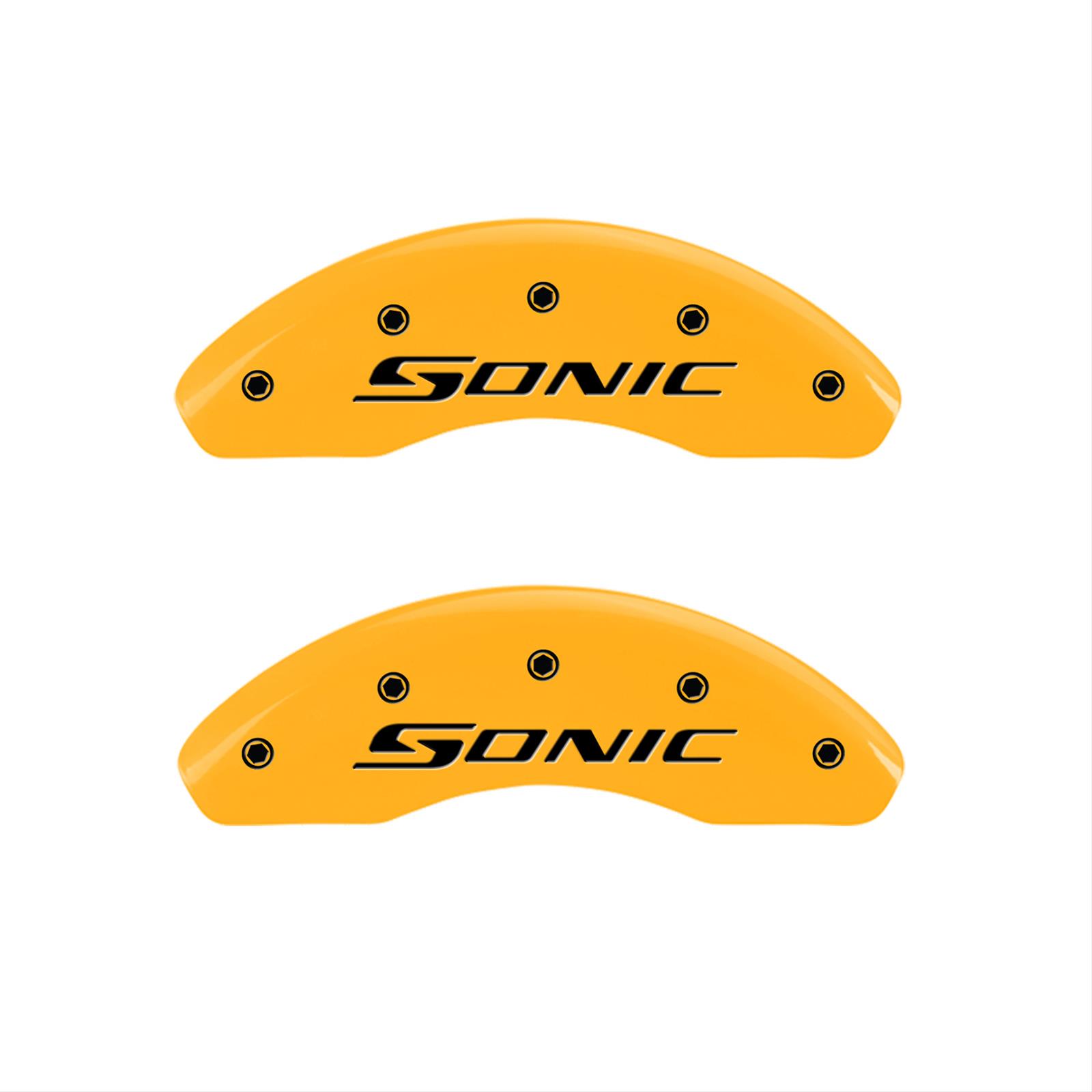 MGP 4 Caliper Covers Engraved Front & Rear Sonic Yellow finish black ch thumbnail 2
