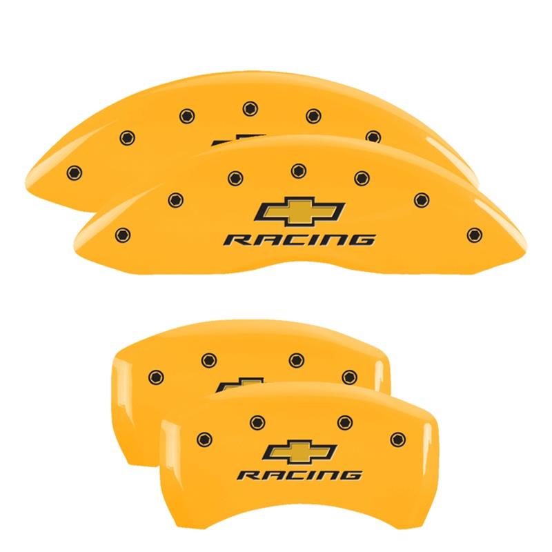 MGP 4 Caliper Covers Engraved Front & Rear Chevy racing Yellow finish black ch thumbnail 3