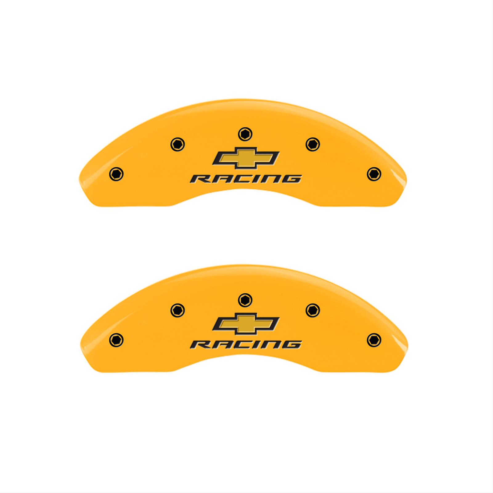 MGP 4 Caliper Covers Engraved Front & Rear Chevy racing Yellow finish black ch thumbnail 2