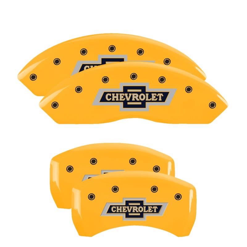 MGP 4 Caliper Covers Engraved F & R 100 Anniversary Yellow Finish Black Char 2019 Chevrolet Colorado