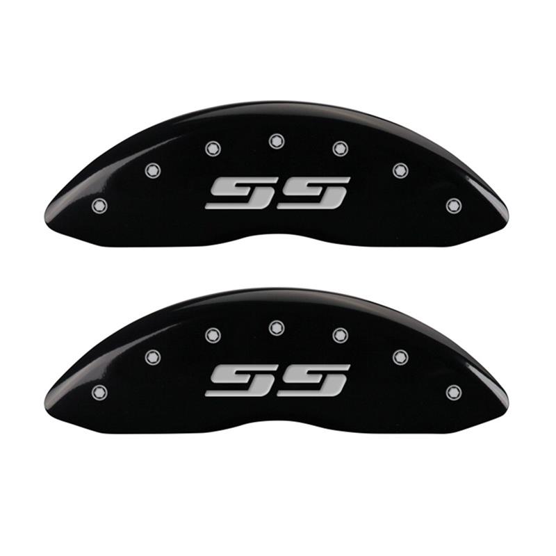 MGP Front set 2 Caliper Covers Engraved Front Silverado style/SS Black finish silver ch thumbnail 2