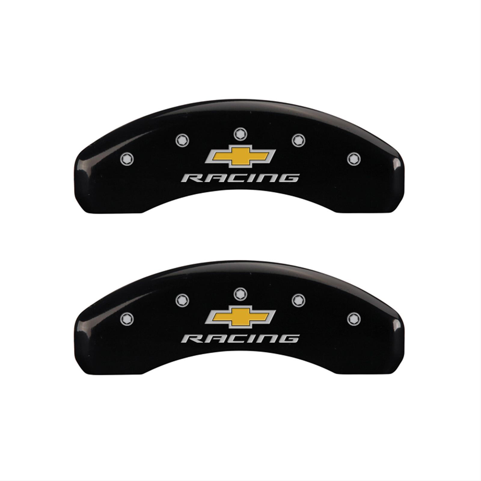 MGP 4 Caliper Covers Engraved Front & Rear Chevy Racing Black Finish Silver Char 2016 Chevrolet SS thumbnail 2