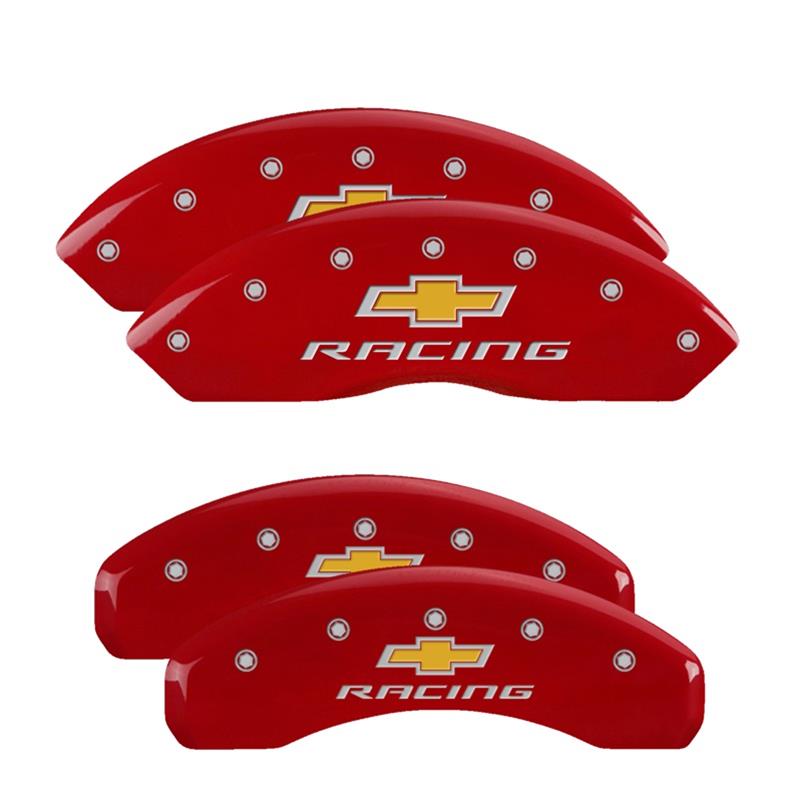 MGP 4 Caliper Covers Engraved Front & Rear Chevy Racing Red Finish Silver Char 2017 Chevrolet Camaro thumbnail 3