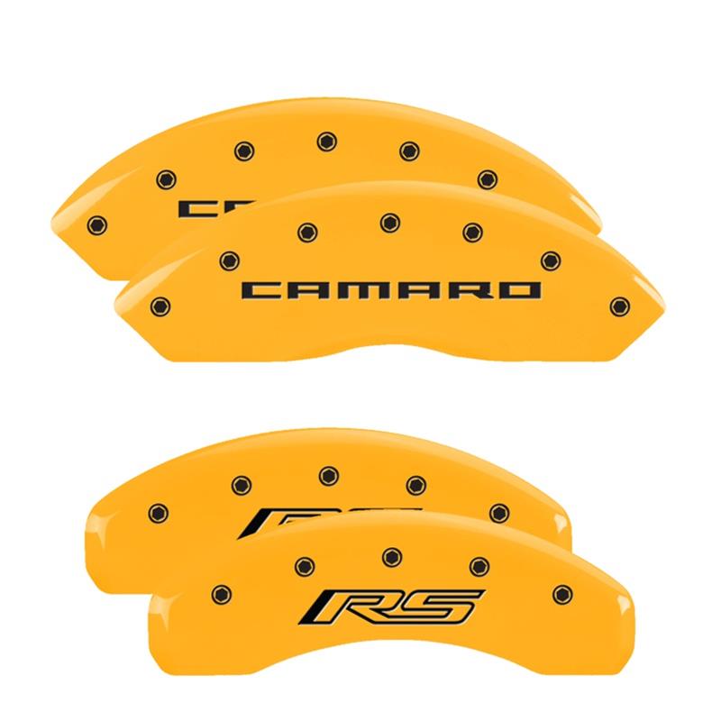 MGP 4 Caliper Covers Engraved Front Gen 5/Camaro Engraved Rear Gen 5/RS Yellow finish black ch thumbnail 3