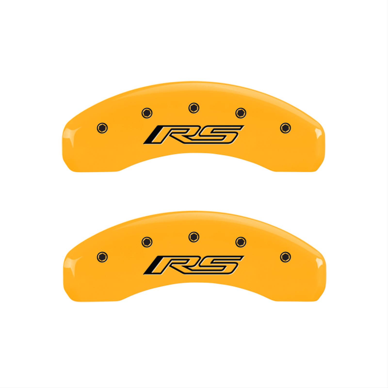 MGP 4 Caliper Covers Engraved Front Gen 5/Camaro Engraved Rear Gen 5/RS Yellow finish black ch thumbnail 2