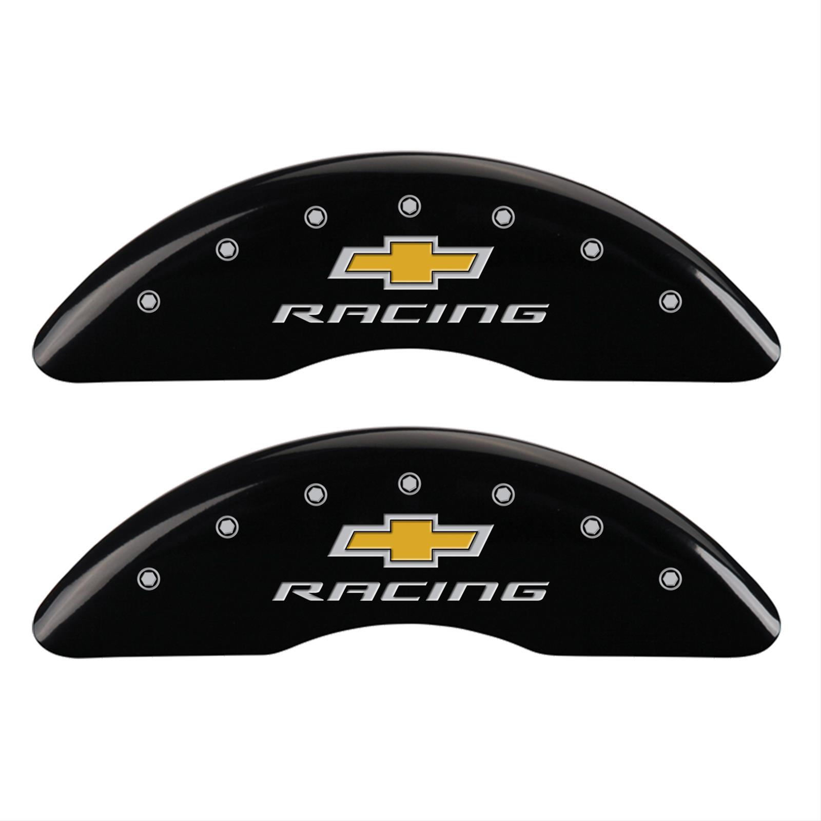 MGP 4 Caliper Covers Engraved F & R Chevy Racing Black Finish Silver Char 2019 Chevrolet Camaro