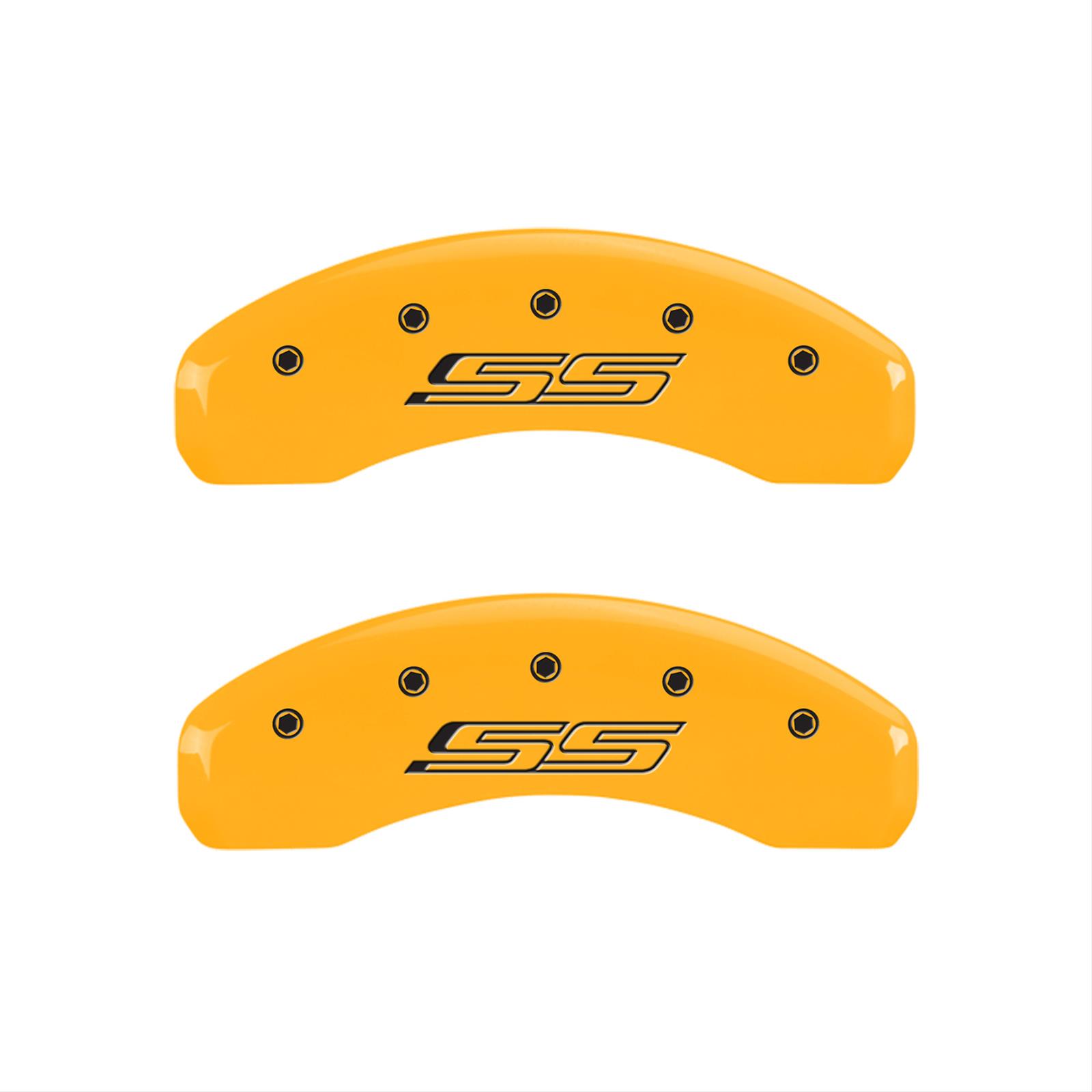 MGP 4 Caliper Covers Engraved Front Gen 5/Camaro Engraved Rear Gen 5/SS Yellow finish black ch thumbnail 2