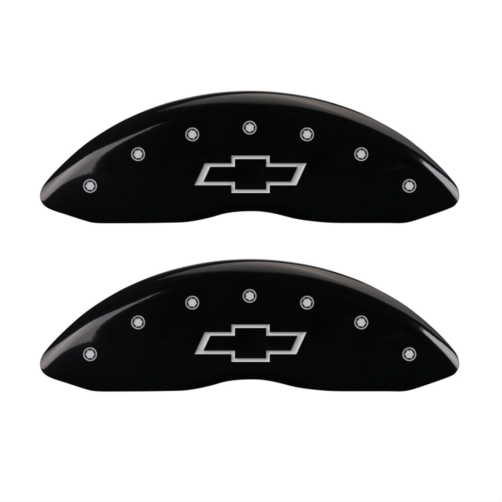 MGP 4 Caliper Covers Engraved Front & Rear Bowtie Black Finish Silver Char 2016 Chevrolet SS
