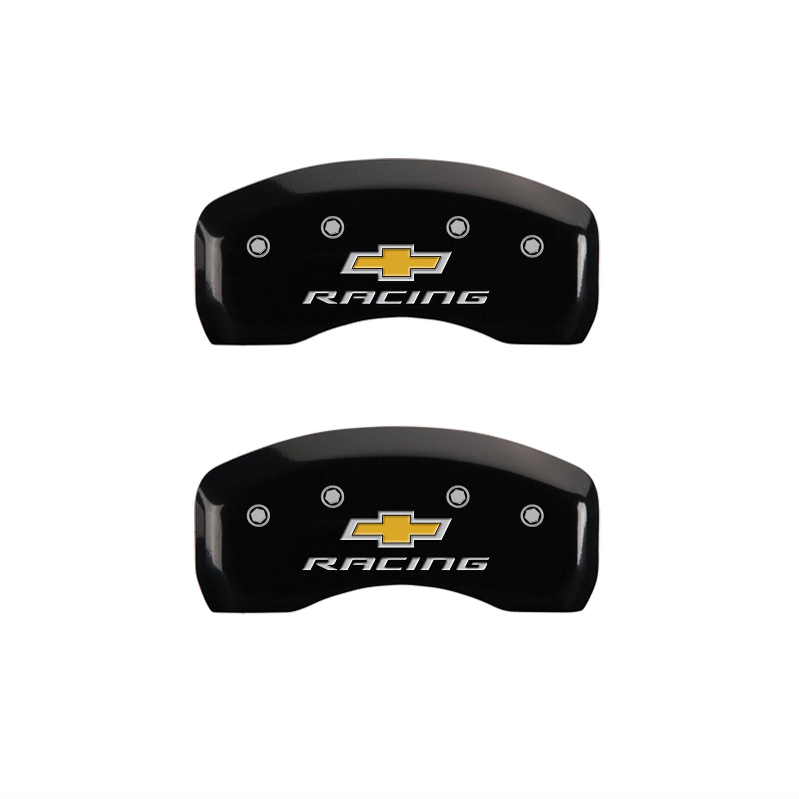 MGP 4 Caliper Covers Engraved F & R Chevy Racing Black Finish Silver Char 2019 Chevrolet Malibu