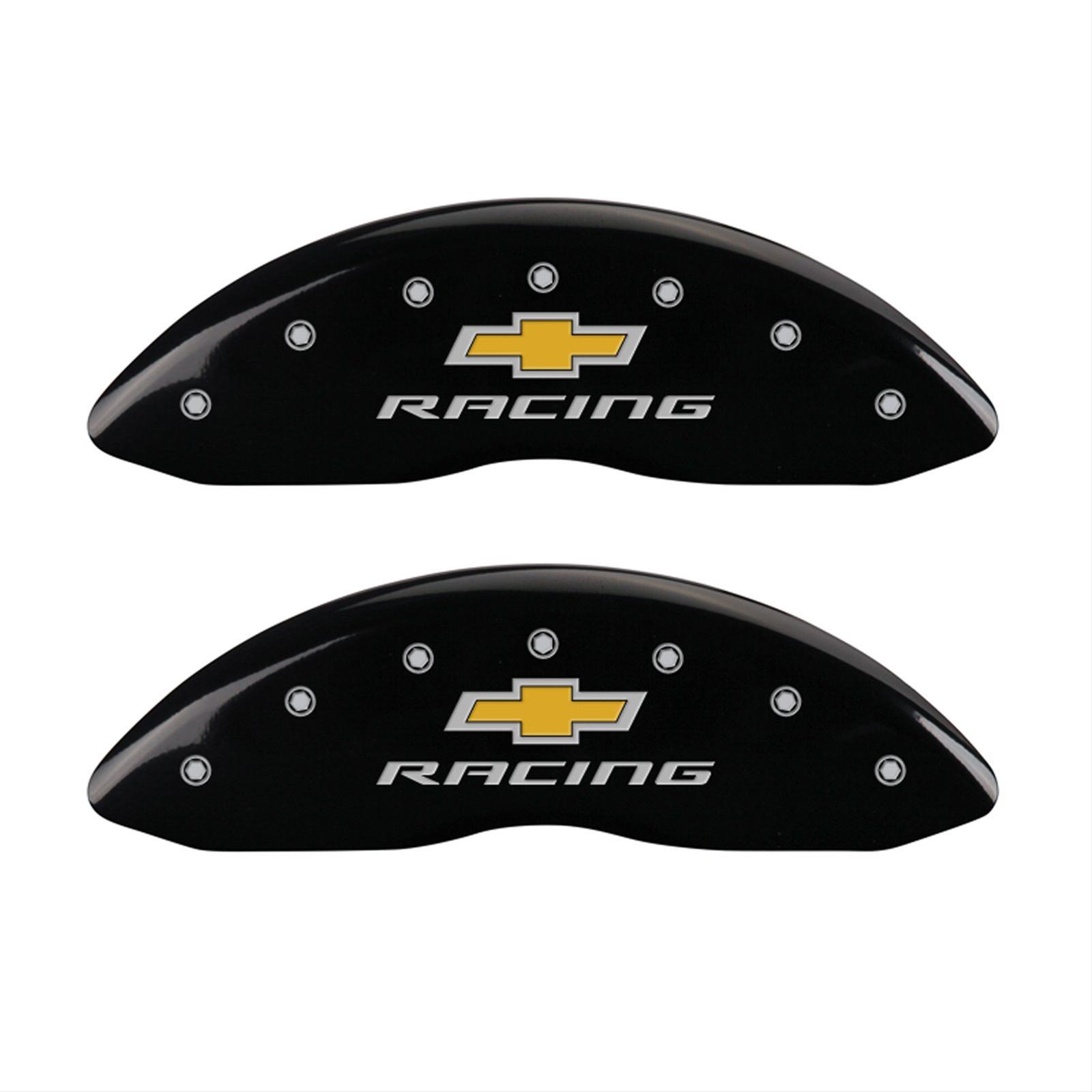 MGP 4 Caliper Covers Engraved Front & Rear Chevy Racing Black Finish Silver Char 2016 Chevrolet SS