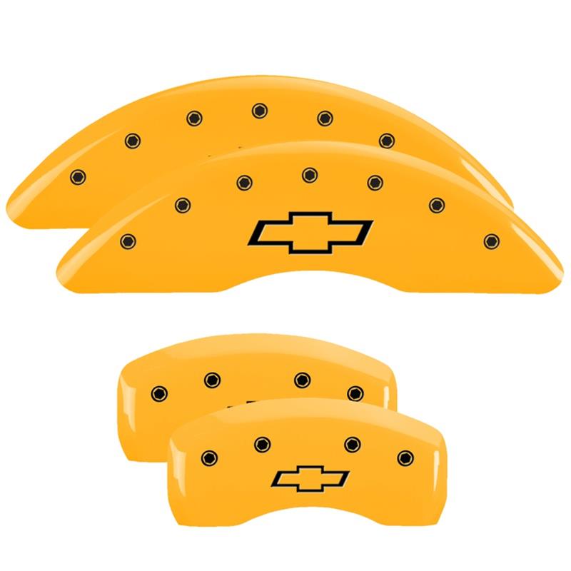 MGP 4 Caliper Covers Engraved Front & Rear Bowtie Yellow Finish Black Char 2019 Chevrolet Traverse